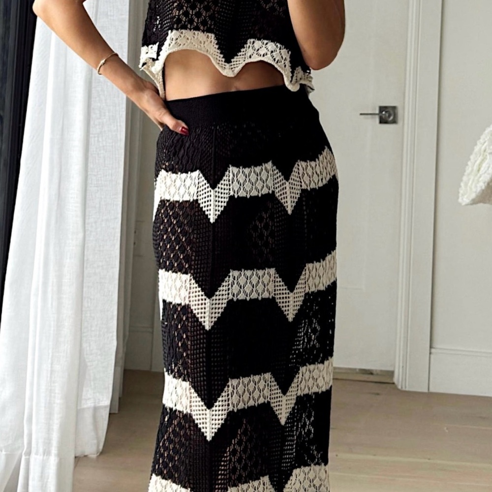 Black and Cream Crochet Maxi Skirt